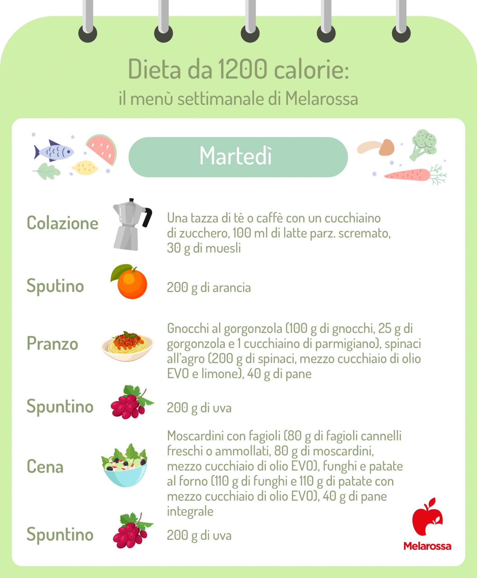dieta 1200 calorie menu settimanale: martedì