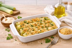 Porri gratinati al forno senza besciamella: ricetta facile e leggera
