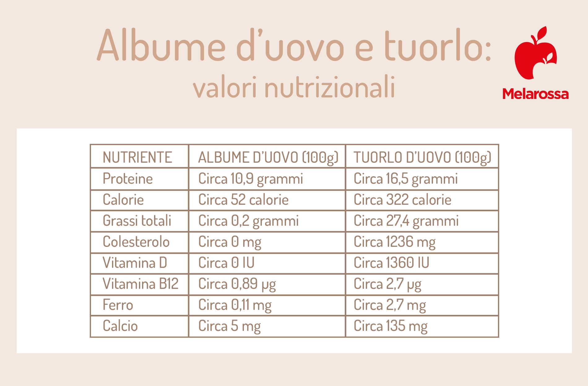 calorie e differenze nutrizionali tra albume e  tuorlo d'uovo
