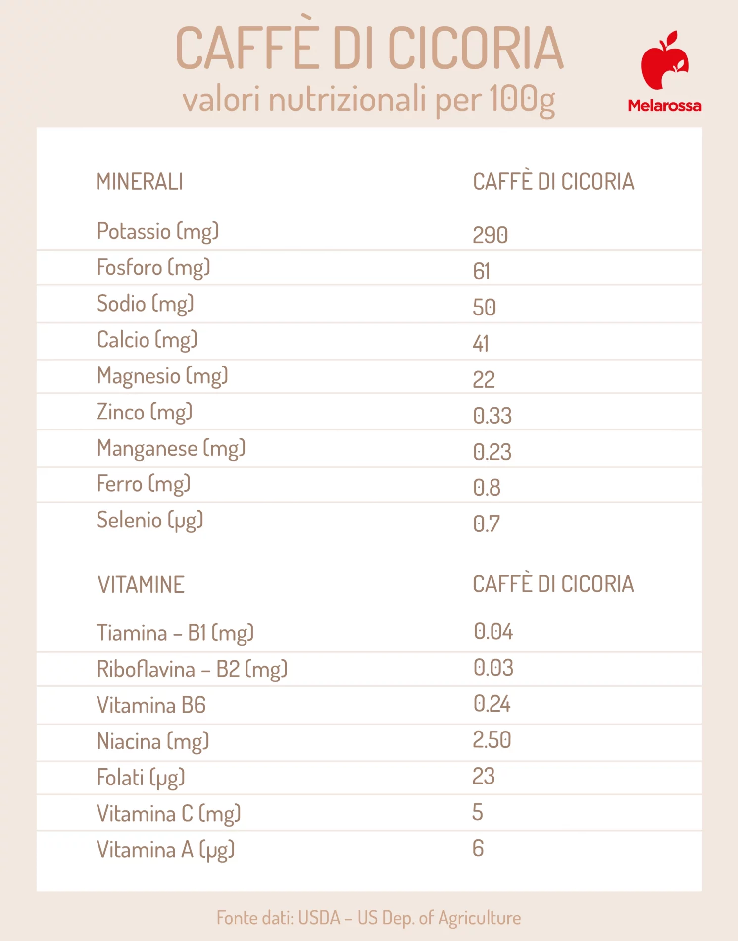 valori nutrizionali del caffè di cicoria