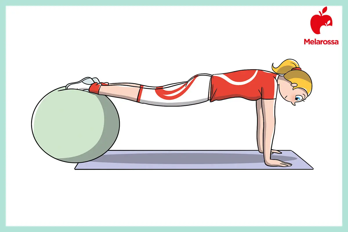 esercizi con la fitball elevated plank 