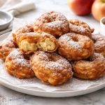 piatto tondi contante frittelle di mele gonfie e dorate