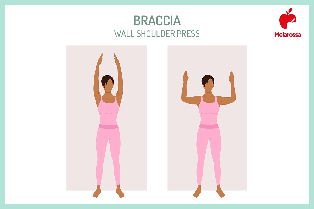 pilates al muro: wall shoulder press