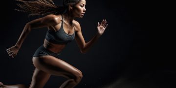 donna mulatta che esegue un accelerazione nella corsa come allenamento cardio