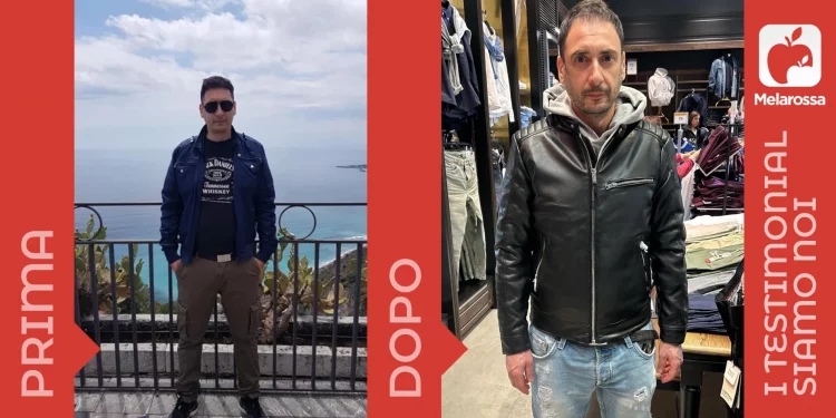 Un giovane uomo prima e dopo la dieta Melarossa