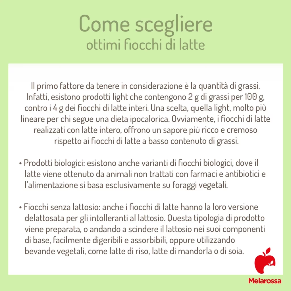 grafica che elenca come scegliere ottimi fiocchi di latte 