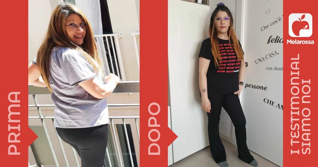 Una donna prima e dopo la dieta Melarossa