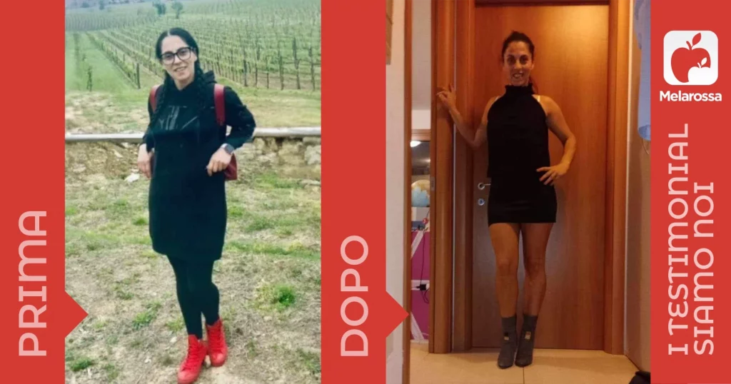 Una donna prima e dopo la dieta Melarossa