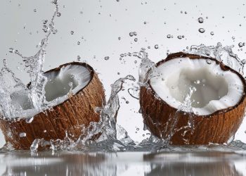 una noce di cocco divisa a metà