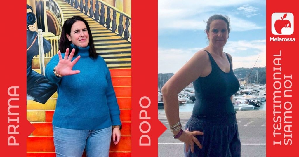 donna fotografata prima e dopo la dieta Melaroosa