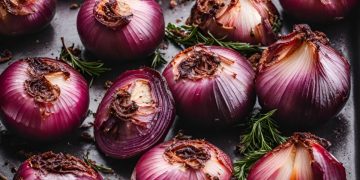 Primo piano di cipolle di Tropea al forno