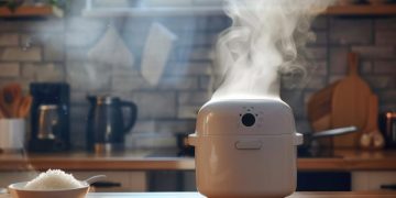 immagine di un cuociriso bianco posizionato su un tavolo