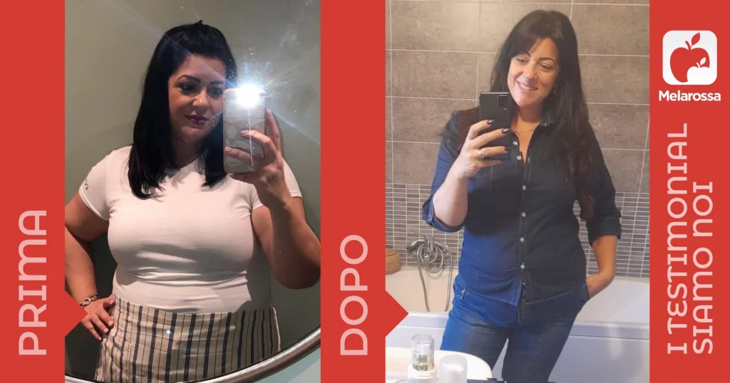 una donna prima e dopo la dieta Melarossa