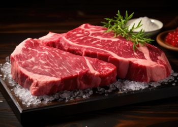 due bistecche crude di manzo Kobe su un tagliere