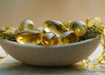 una ciotola che contiene integratori a base di alga fucus