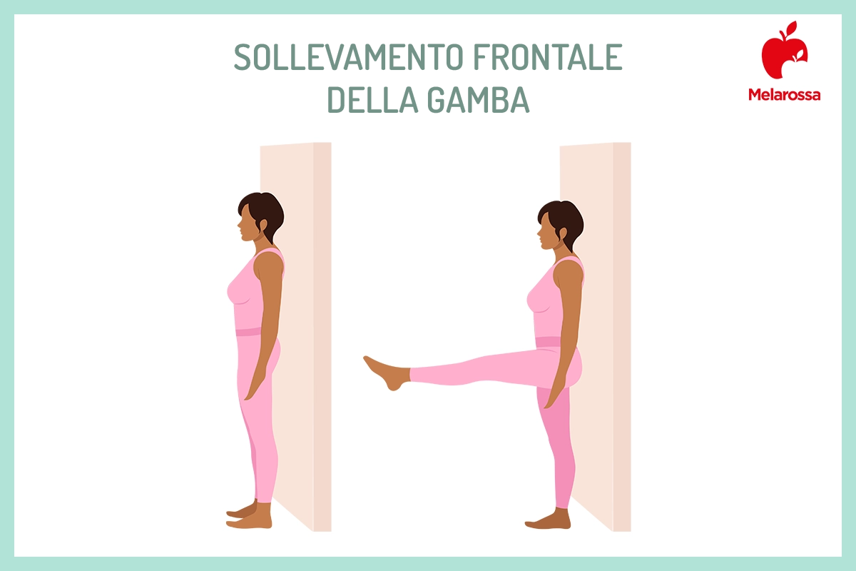Pilates al muro: benefici, esercizi e allenamento per principianti 3 pilates al muro sollevamento frontale della gamba
