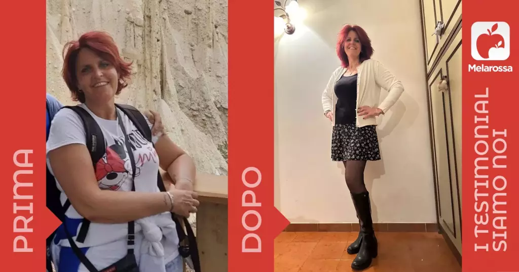 una donna prima e dopo la dieta Melarossa