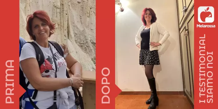 una donna prima e dopo la dieta Melarossa