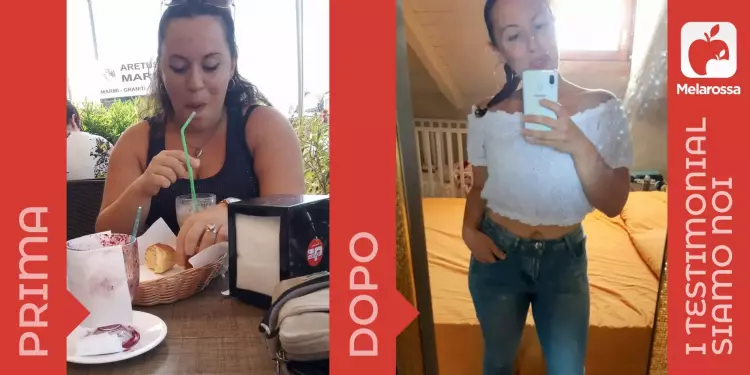 una donna prima e dopo la dieta Melarossa