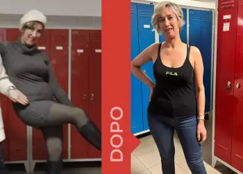 una donna prima e dopo la dieta Melarossa con cui ha perso 10 kg