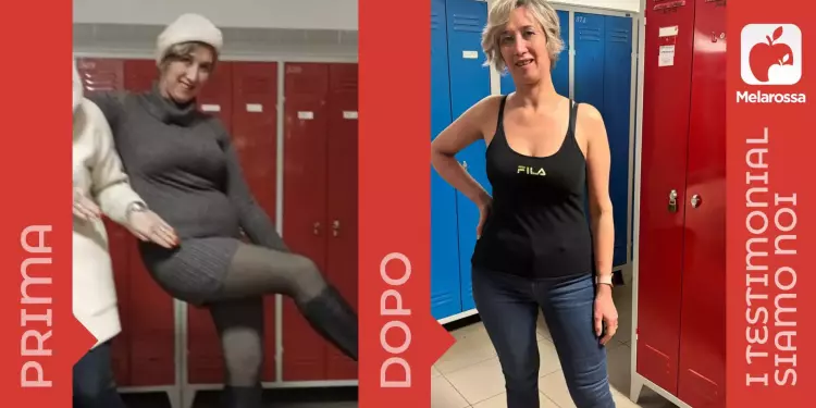 una donna prima e dopo la dieta Melarossa con cui ha perso 10 kg