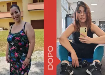 La stessa donna a sinistra e a destra, prima e dopo la dieta Melarossa