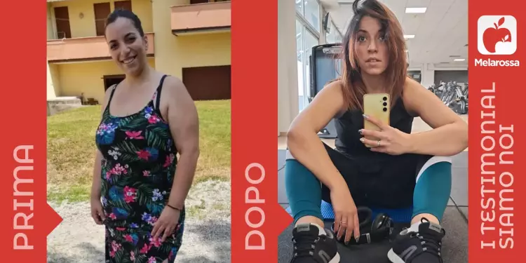 La stessa donna a sinistra e a destra, prima e dopo la dieta Melarossa