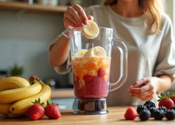 dieta liquida: una donna che prepara un frullato di frutta