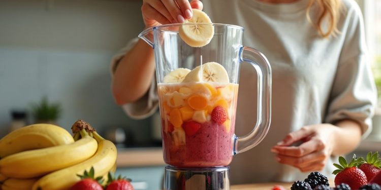 dieta liquida: una donna che prepara un frullato di frutta