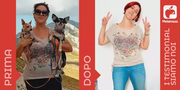 una donna prima e dopo essere dimagrita con la dieta Melarossa