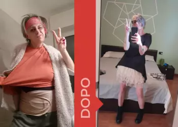 Si vede una donna fotografata prima e dopo la dieta dimagrante Melarossa
