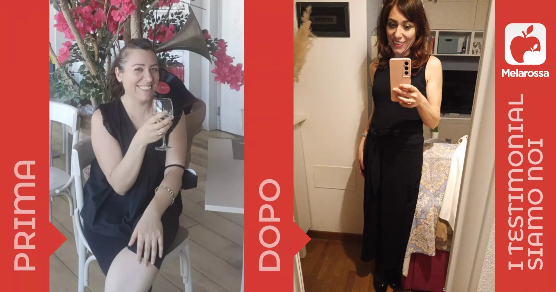 una donna prima e dopo la dieta Melarossa con cui ha perso 10 kg