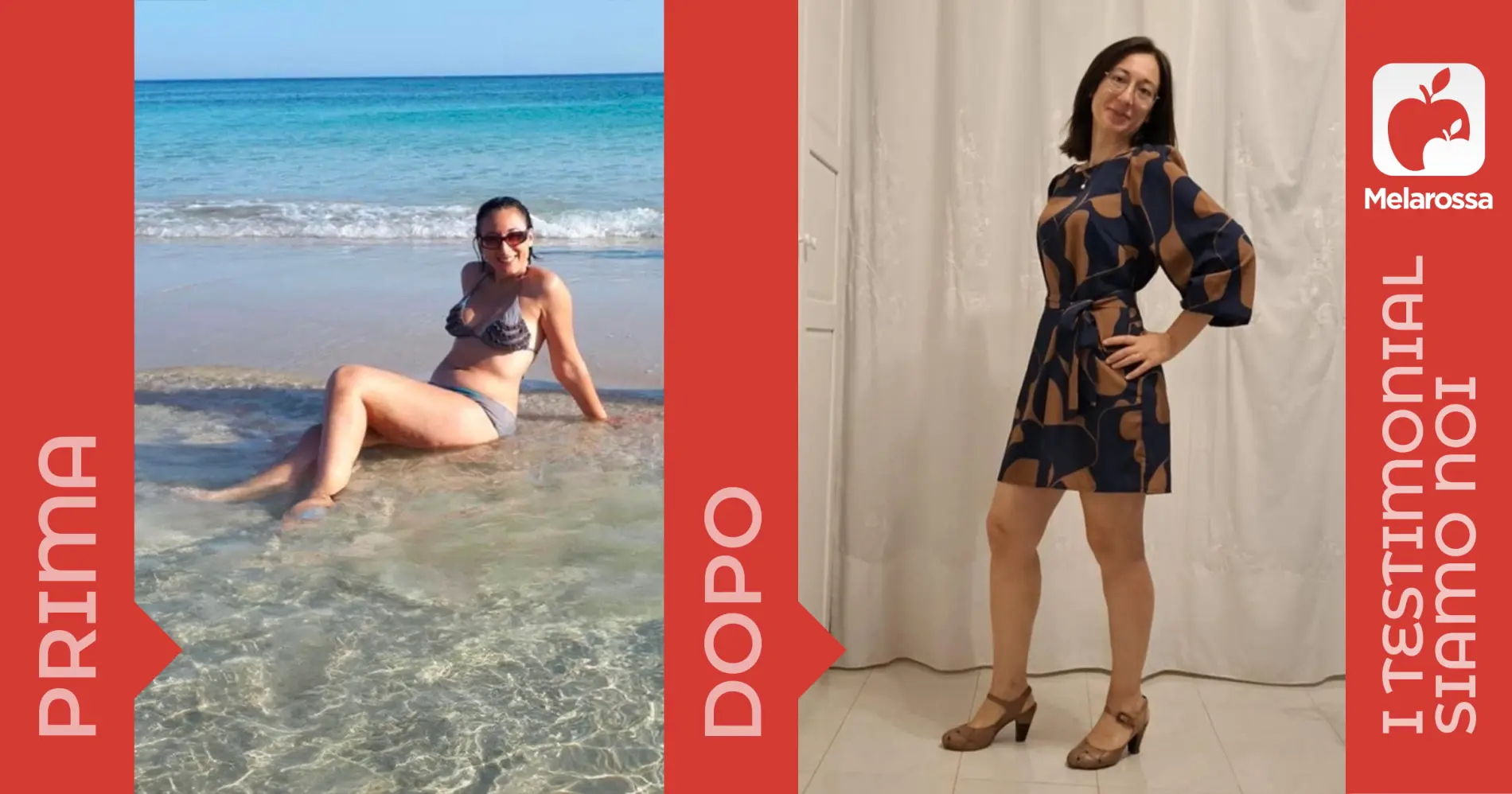 due fotto della stessa donna prima e dopo la dieta Melarossa con cui ha perso 10 kg