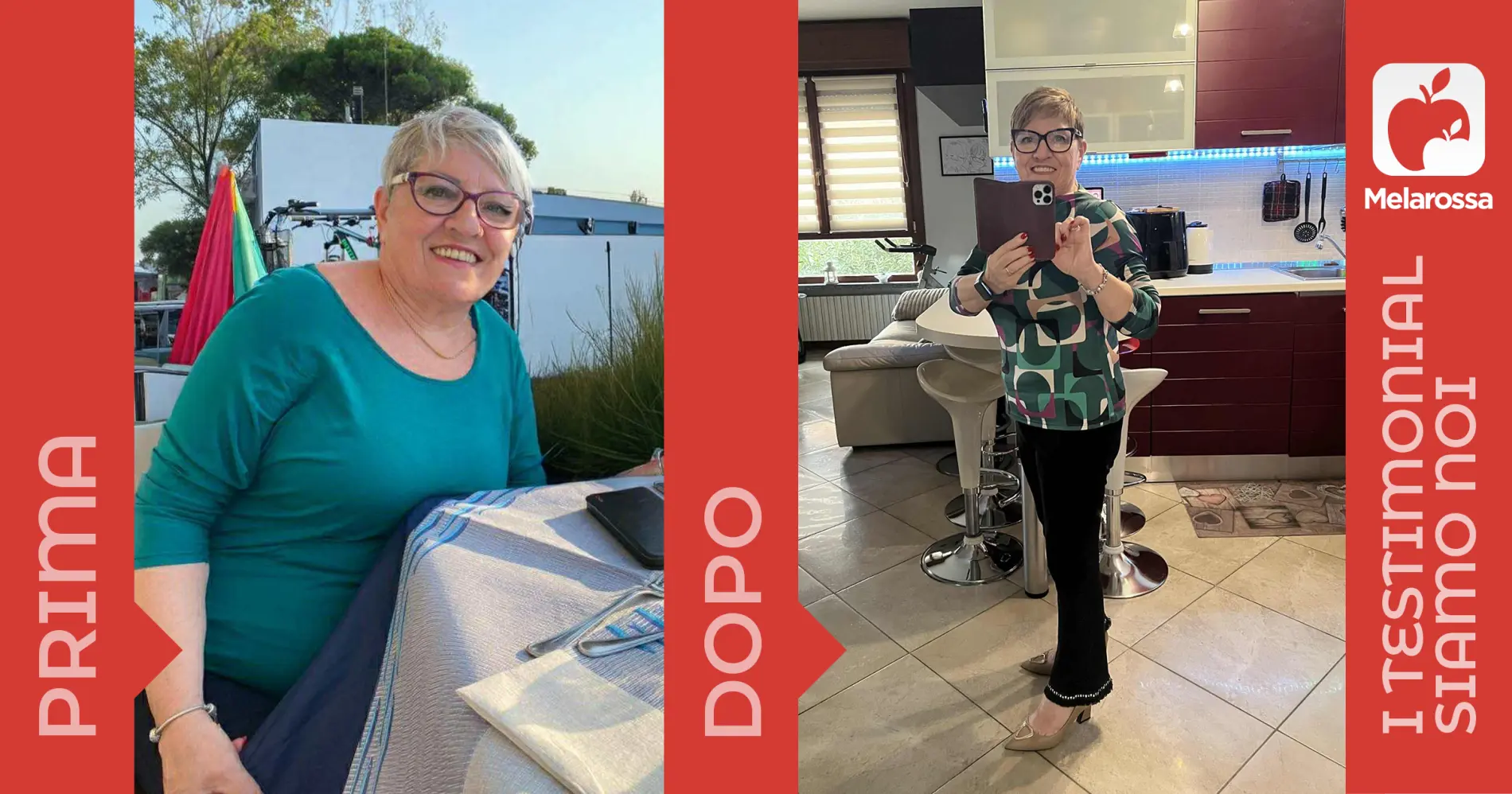 due foto della stessa donna prima e dopo la dieta Melarossa con cui ha perso 6 kg