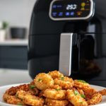 Calamari in friggitrice ad aria: frittura perfetta, leggera e poco calorica 1 una friggitrice ad aria e davanti un piatto di calamari fritti e dorati