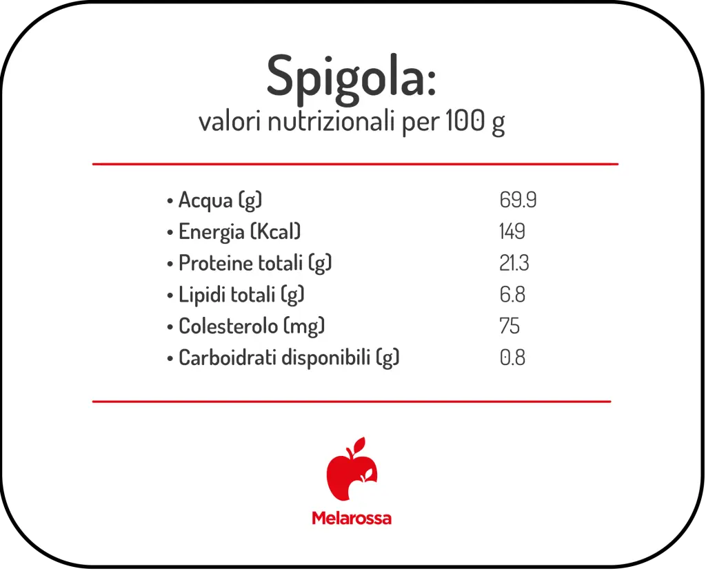 grafica sui valori nutrizionali della spigola