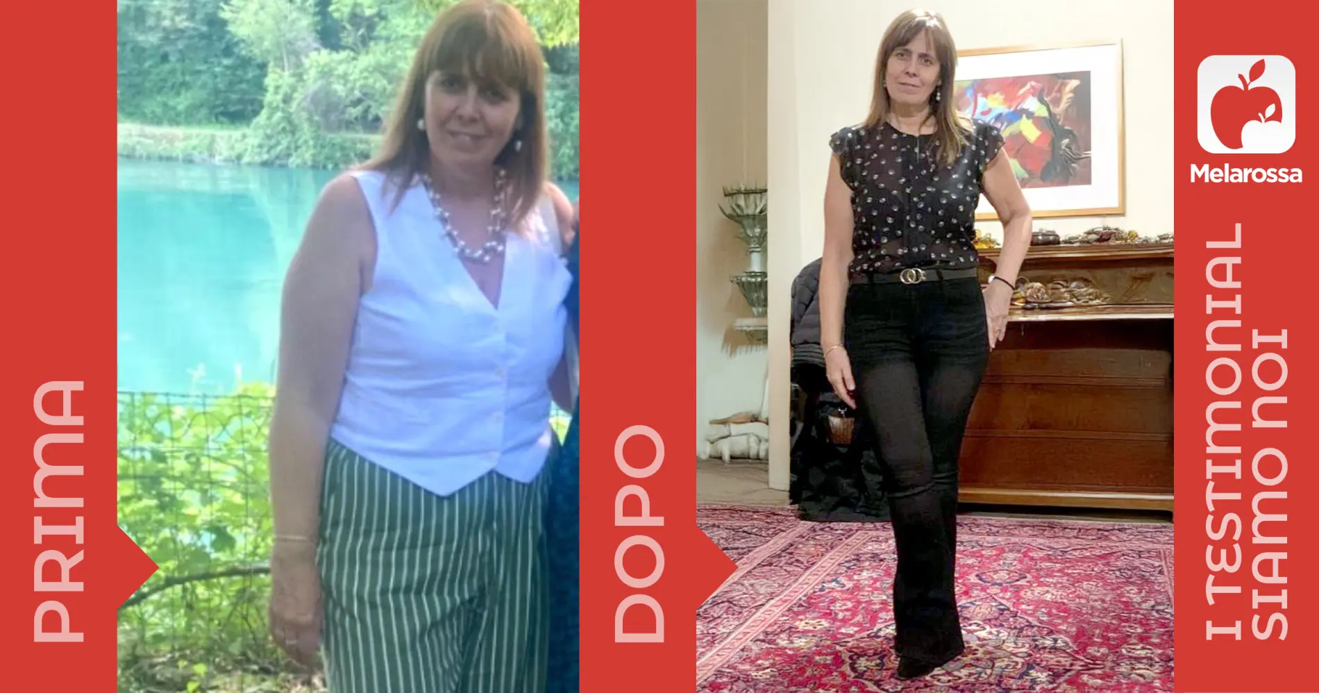 foto di una donna prima e dopo la dieta Melarossa con cui ha perso 13 kg