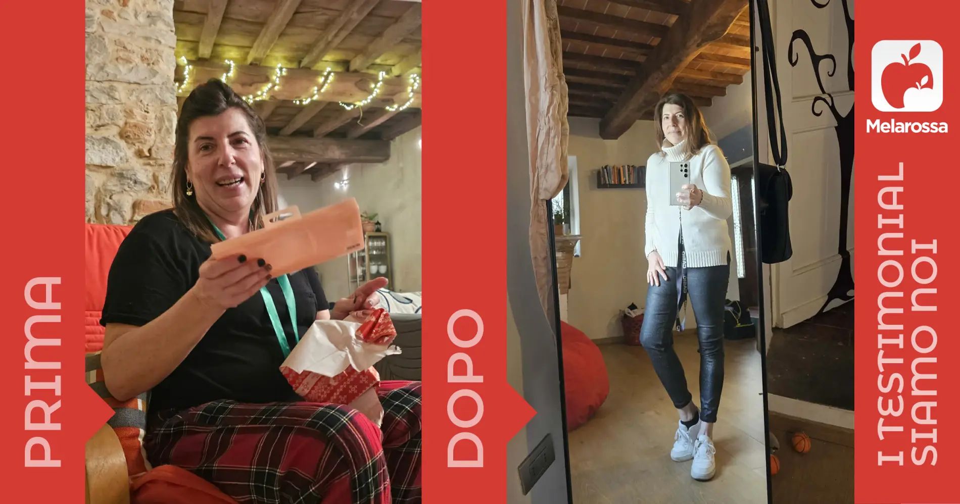 donna testimonial fotografata prima e dopo la dieta Melarossa con cui ha perso 10 kg