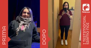 Iscriviti subito alla dieta Melarossa e scarica l'app 5 una donna fotografata prima e dopo la dieta Melarossa con cui ha perso 10 kg e ha ritrovato energia e salute