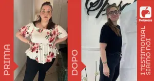Iscriviti subito alla dieta Melarossa e scarica l'app 4 due foto della stessa donna prima e dopo la dieta Melarossa con cui ha perso 32 kg