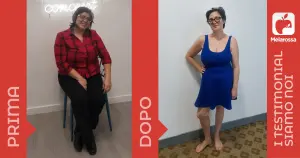 Iscriviti subito alla dieta Melarossa e scarica l'app 4 foto di una donna prima e dopo la dieta Melarossa con cui ha perso 18 kg